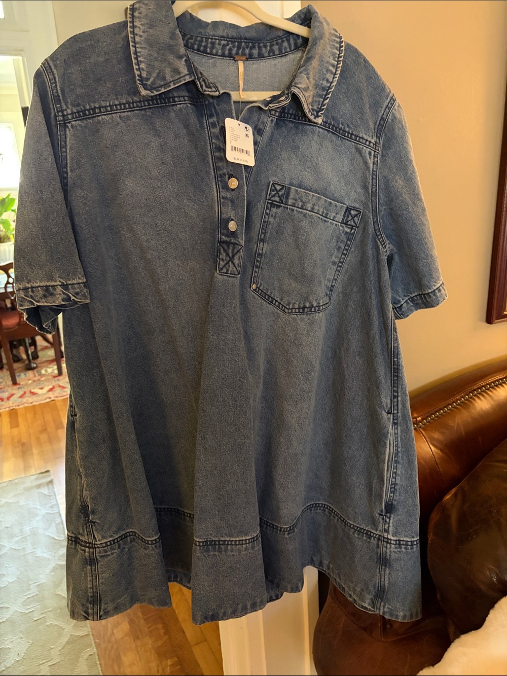 NWT Free People Women's Remino Denim Mini Dress in Ocean Blue Size L